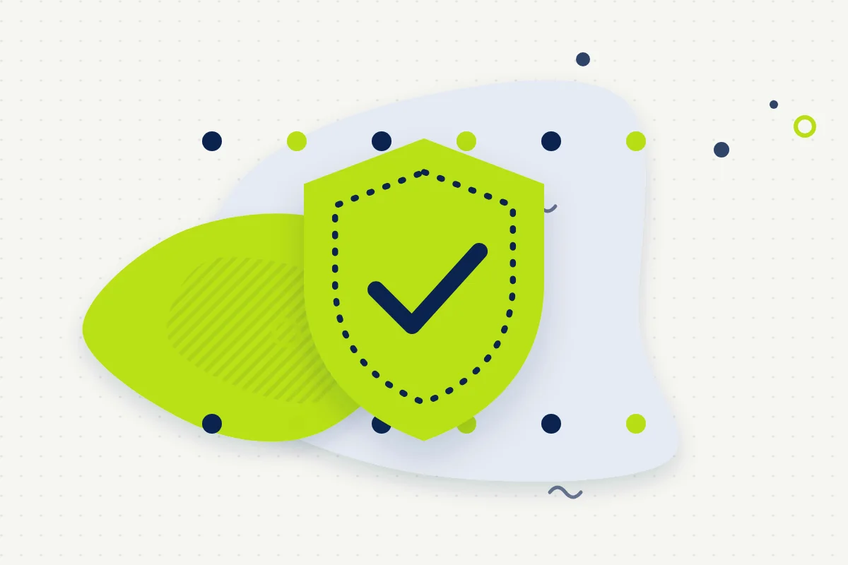 Ilustración de papel: un escudo que protege puntos de datos